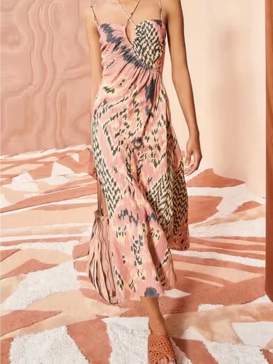 Ulla Johnson Dresses & Skirts - Ulla Johnson Imara Pink Ikat-Print Spaghetti Strap Midi Dress, 2